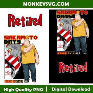 Retired Sakamoto Taro SVG PNG File, Anime Sakamoto Days PNG File, Sweatshirt Sleeve print, Anime Digital Download